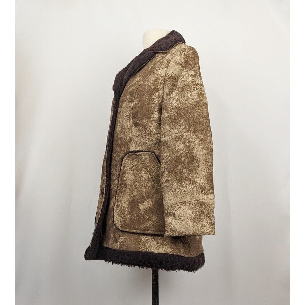 Vintage 80s Coat Brown Faux Suede Fur Sherpa Women's Size M - Picture 4 of 7